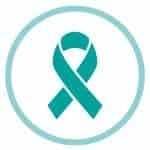 Ícono en color verde azulado representativo del cáncer cervicouterino, asociado a tratamientos y radioterapia en CDMX.