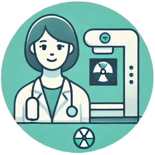 Ilustración médica de una especialista en radioterapia junto a equipo de tratamiento, representando atención oncológica en Ciudad de México.