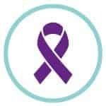 Símbolo en forma de listón morado representando el cáncer ocular, relacionado con tratamientos de radioterapia en CDMX.