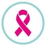 Ícono representativo del cáncer de mama en color rosa, utilizado en campañas y servicios de radioterapia en CDMX.